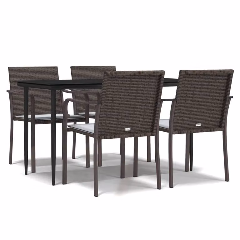 Set Pranzo da Giardino 5pz con Cuscini in Polyrattan e Acciaio