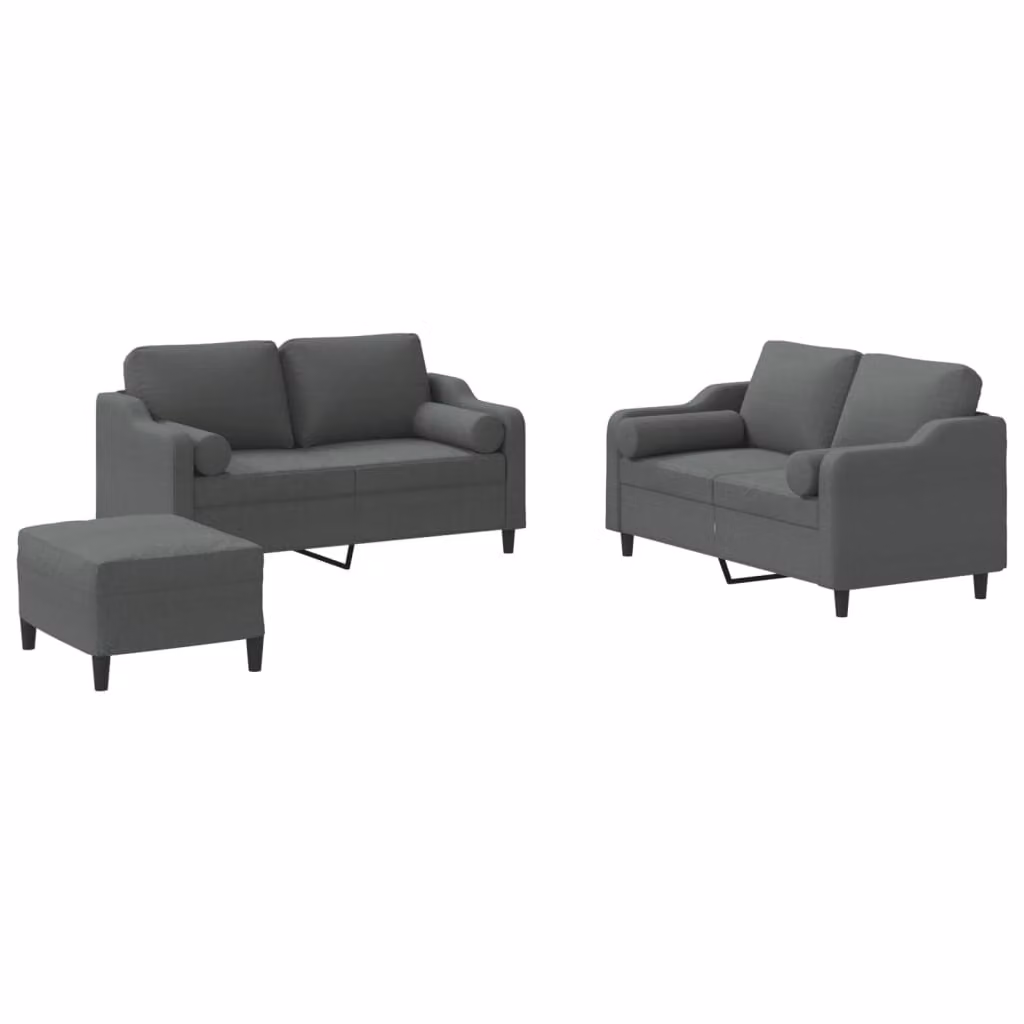 Set di Divani 3 pz con Cuscini Grigio Scuro in Tessuto