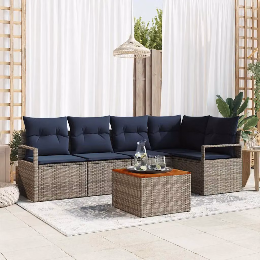 Set Divano da Giardino vidaXL 6 Pezzi a Forma di L Grigio con Cuscini e Tavolino in Polyrattan e Acciaio
