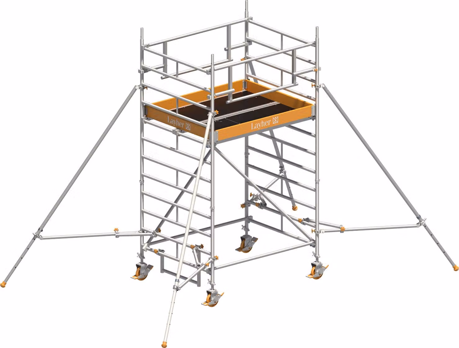 Ponteggio mobile Layher Uni Kompakt P2 Safety Plus con doppia ringhiera e puntelli estensibili 4,20 m AH