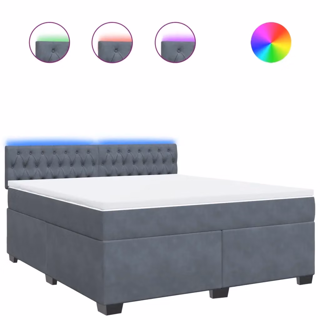 Letto Ibrido vidaXL con Materasso Grigio e Bianco in Velluto L/P: 180 x 200 cm – 2