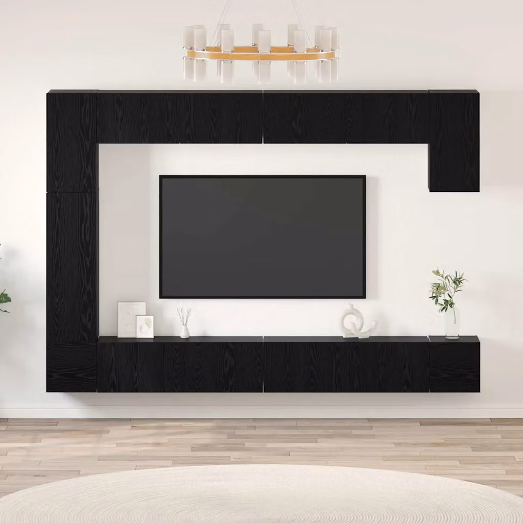 Set mobile TV moderno vidaXL in legno ingegnerizzato MDF, 9 pezzi, Rovere e Nero