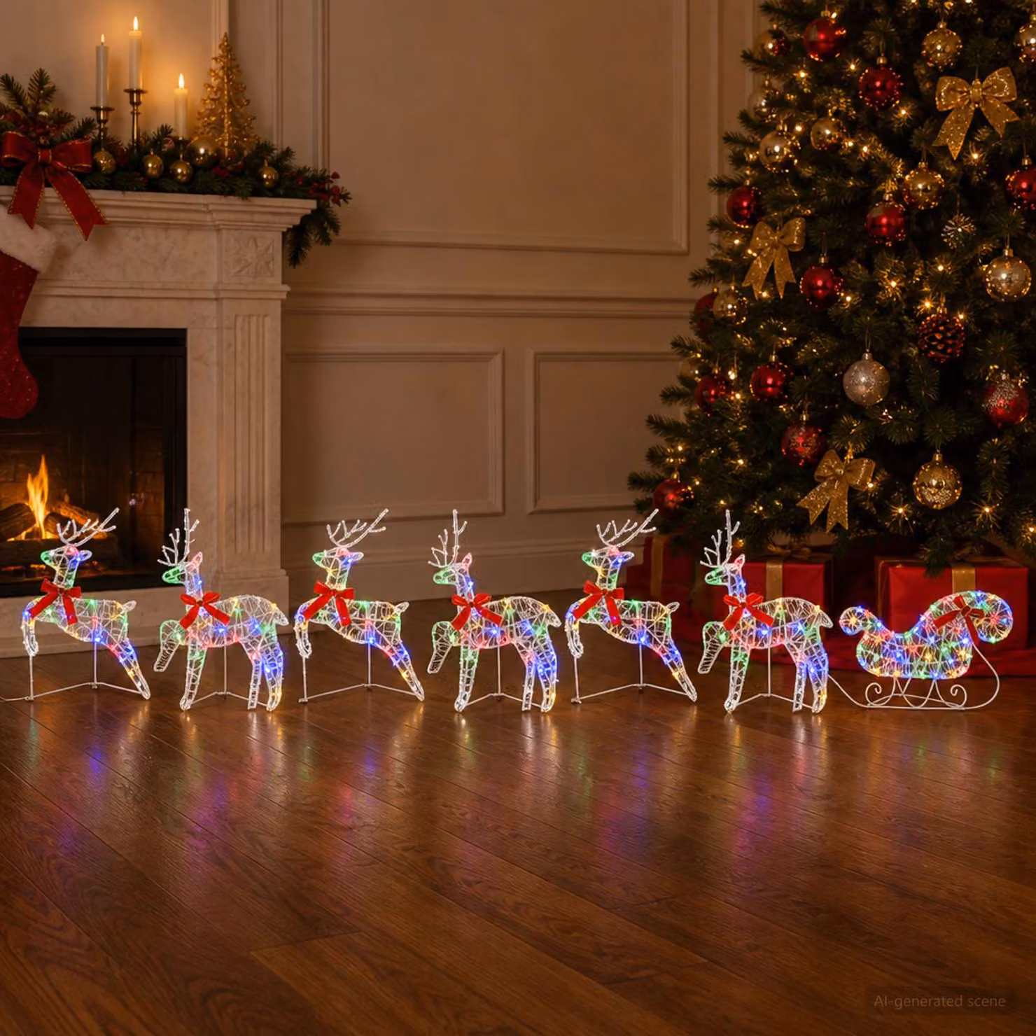 vidaXL Renna di Natale con slitta 7 pz 140 LED Multicolore