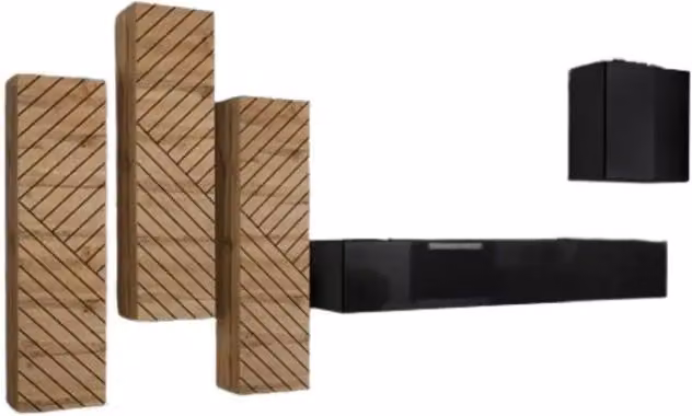 Set mobile soggiorno SWITCH III - Rovere e Nero - Finiture effetto rovere fresato e lucido - Design moderno