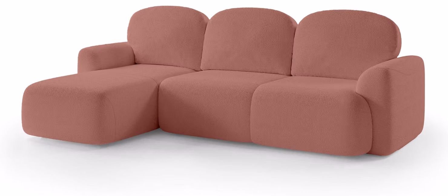 Divano a tre posti con funzione letto, modello Bulu, rivestito in tessuto color mattone