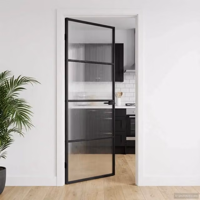 Porta moderna vidaXL in alluminio e vetro nero trasparente L 83 x H 201,5 x P 3,5 cm