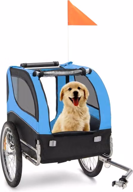 Rimorchio per Bici per Cani Pieghevole Carrello Bici per Animali Domestici in Acciaio e Tessuto Oxford con 3 Ingressi Blu