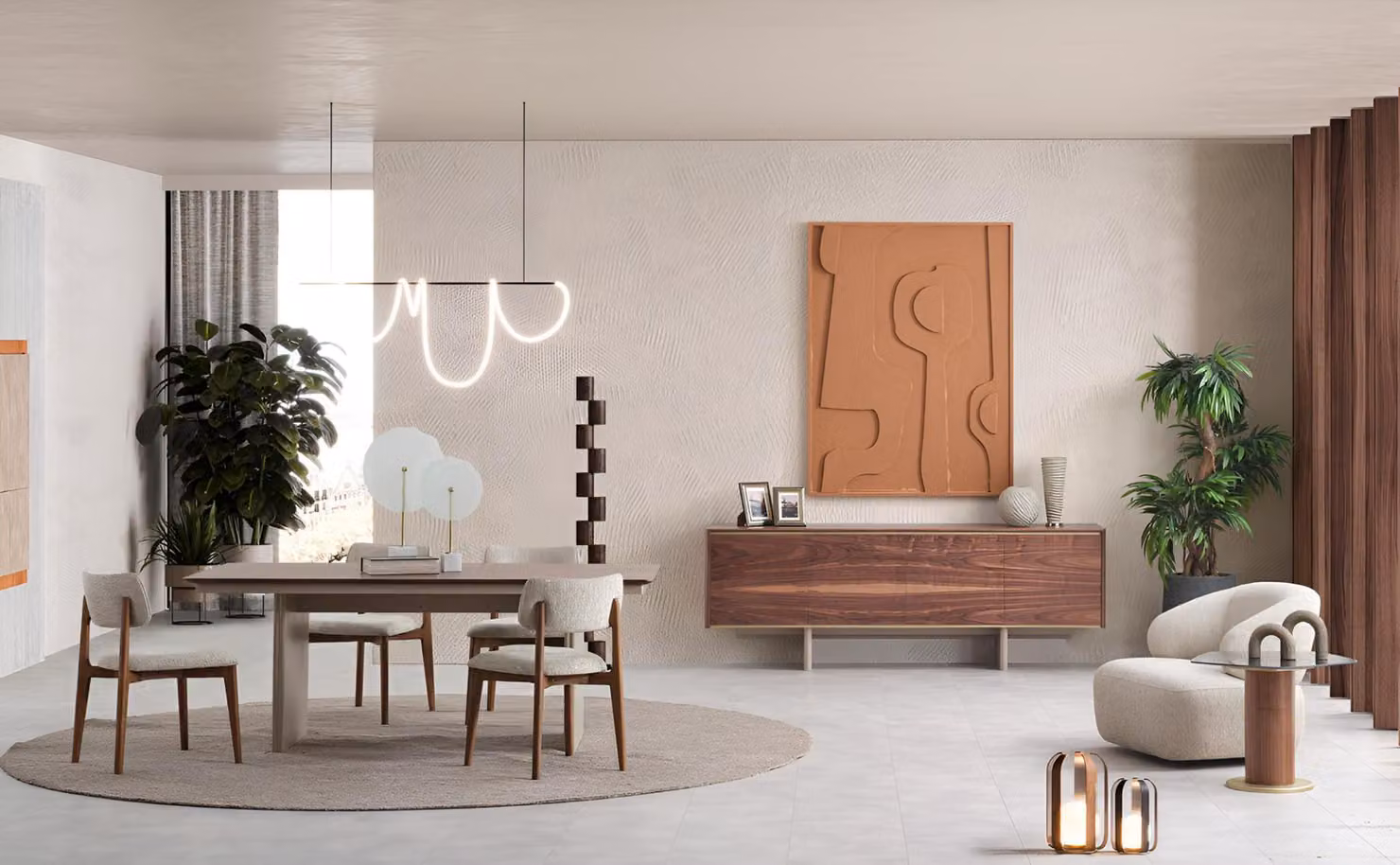Elegantes Esszimmer Set Holztisch 4x Polsterstühle Sideboard Sessel
