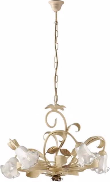 Lampadario Arte Povera Cesto Metallo Avorio E Oro 5 Luci E14