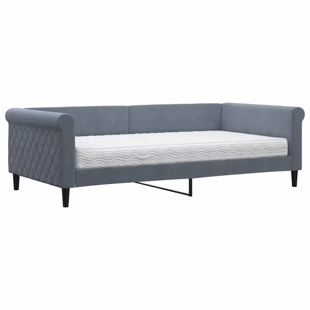 Divano Letto Moderno vidaXL in Velluto Grigio con Materasso in Schiuma L/P/H: 229 x 110 x 68 cm, Materasso 100 x 200 cm – 2