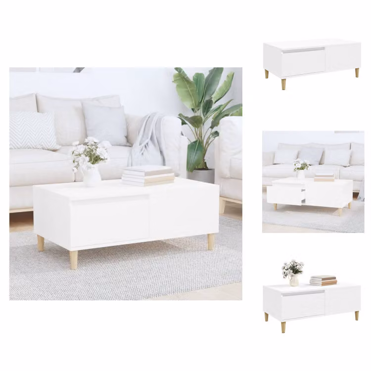 vidaXL Tavolino bianco 90x50x36,5 cm in legno - Tavolini da caffè