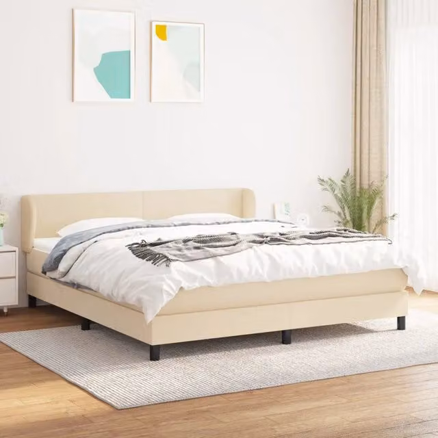 Letto Ibrido vidaXL con Giroletto a Molle e Materasso in Tessuto Beige e Bianco L/P: 180 x 200 cm