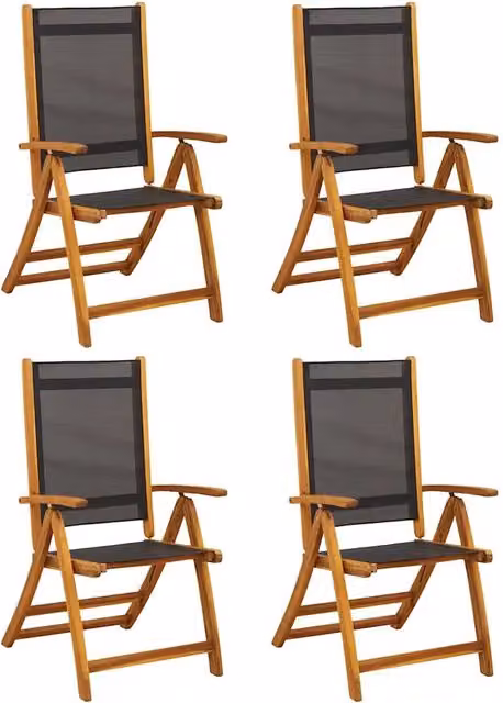 Sedie Giardino Pieghevoli 4 pz | Sedie da Esterno Legno Massello Acacia e Textilene