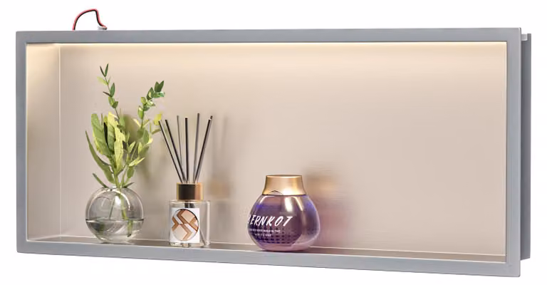Ripiano doccia in acciaio inossidabile, 75x30 cm, con illuminazione a LED, finitura spazzolata
