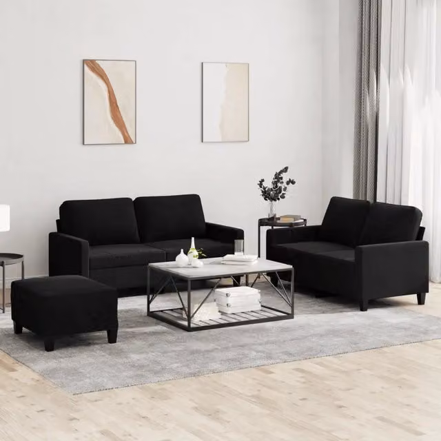 Set di Divani 3 pz con Cuscini Nero in Velluto 3201511
