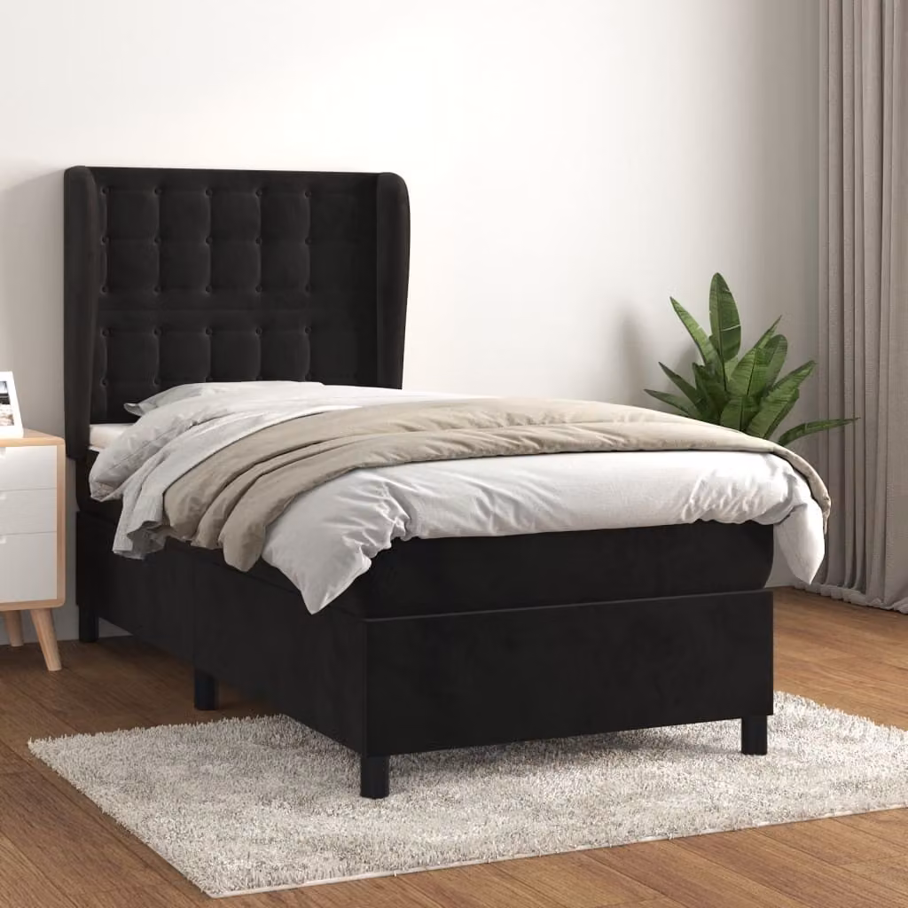 The Living Store Letto a molle con materasso nero 80x200 cm in velluto