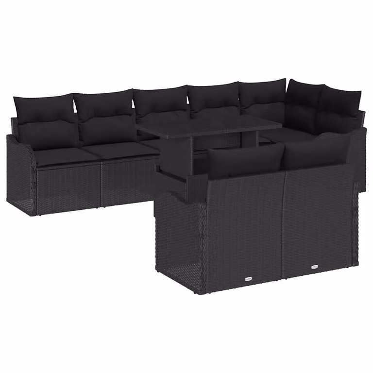 vidaXL Set Divano da Giardino 9 pz Nero con Cuscini e Tavolino da Caffè in Rattan e Metallo