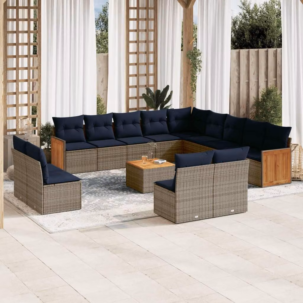 Maison Exclusive - Set divano da giardino da 14 pezzi con cuscini, grigio, polyrattan