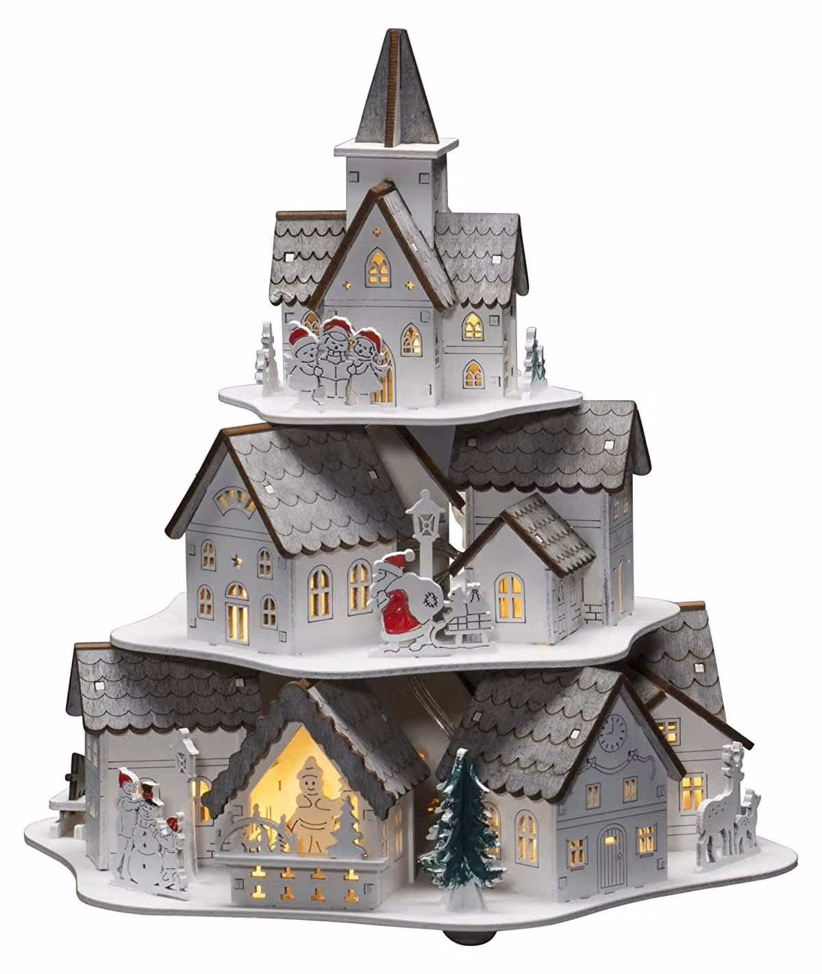 Case a forma di silhouette di alberi in legno, color bianco, con 10 luci LED bianco caldo e timer integrato