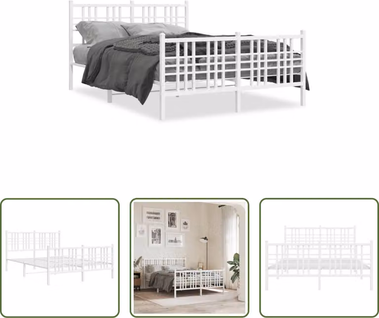 The Living Store Struttura letto con testiera e pediera in metallo bianco 140x200 cm