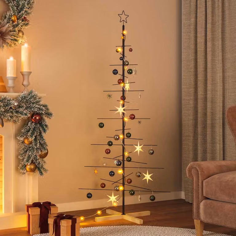 Albero di Natale moderno vidaXL in metallo con base in legno nero, Altezza: 180 cm