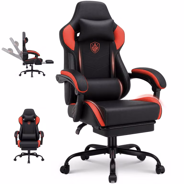 GTPLAYER Sedia da gaming, sedia da ufficio con poggiapiedi, sedia gamer ergonomica con braccioli integrati, sedia da scrivania regolabile in altezza