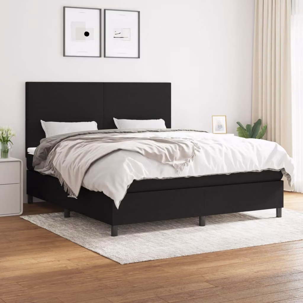 Letto Ibrido vidaXL con Giroletto a Molle e Materasso a Tasche, Nero e Bianco, L/P: 160 x 200 cm