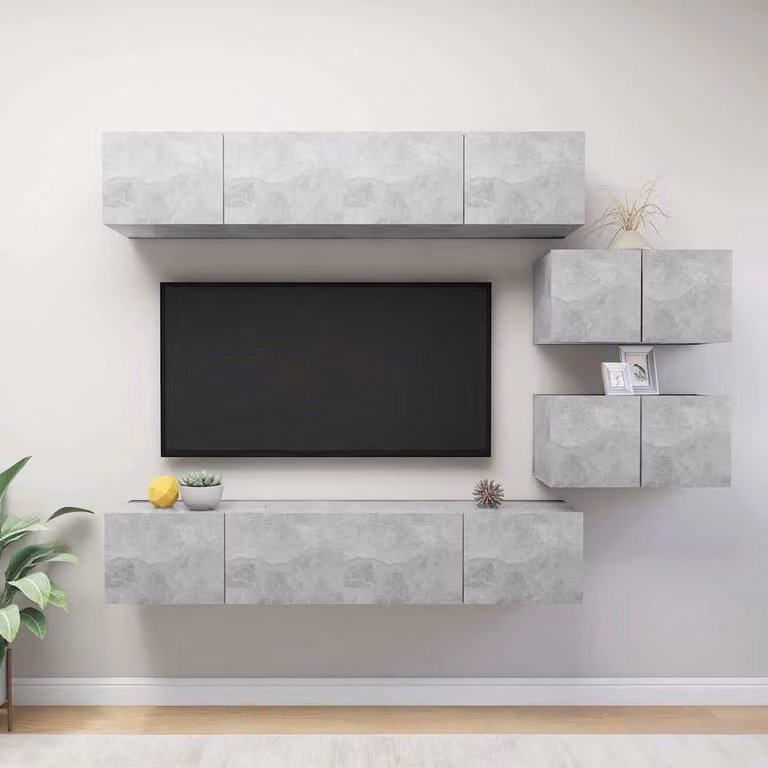 Set di mobili porta TV moderno vidaXL in legno e MDF, 6 pezzi, Grigio, da appendere alla parete