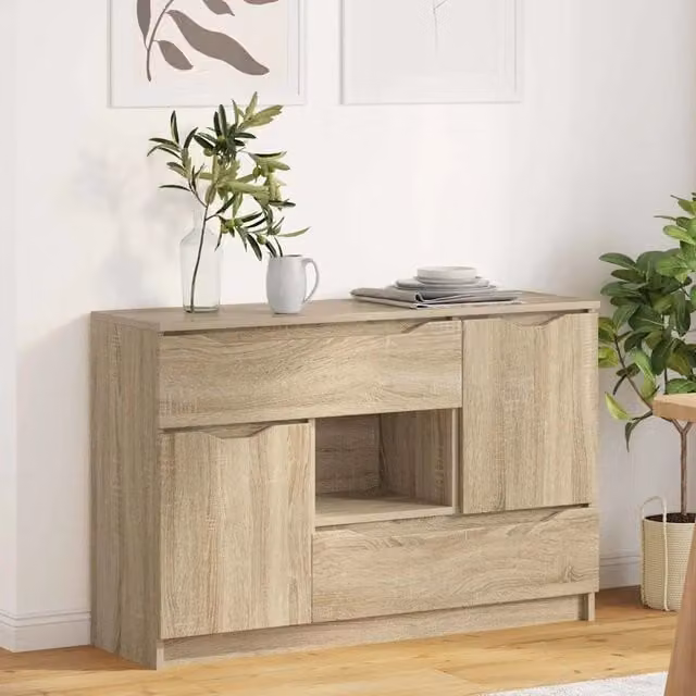 Credenza Buffet Moderna vidaXL in Legno Rovere, Colore Beige e Marrone, L 100 x P 30 x H 65,6 cm – 1