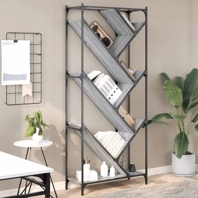 Libreria Design Mania in stile industriale in legno e metallo, colore grigio, L: 79 cm, P: 30 cm, H: 180 cm