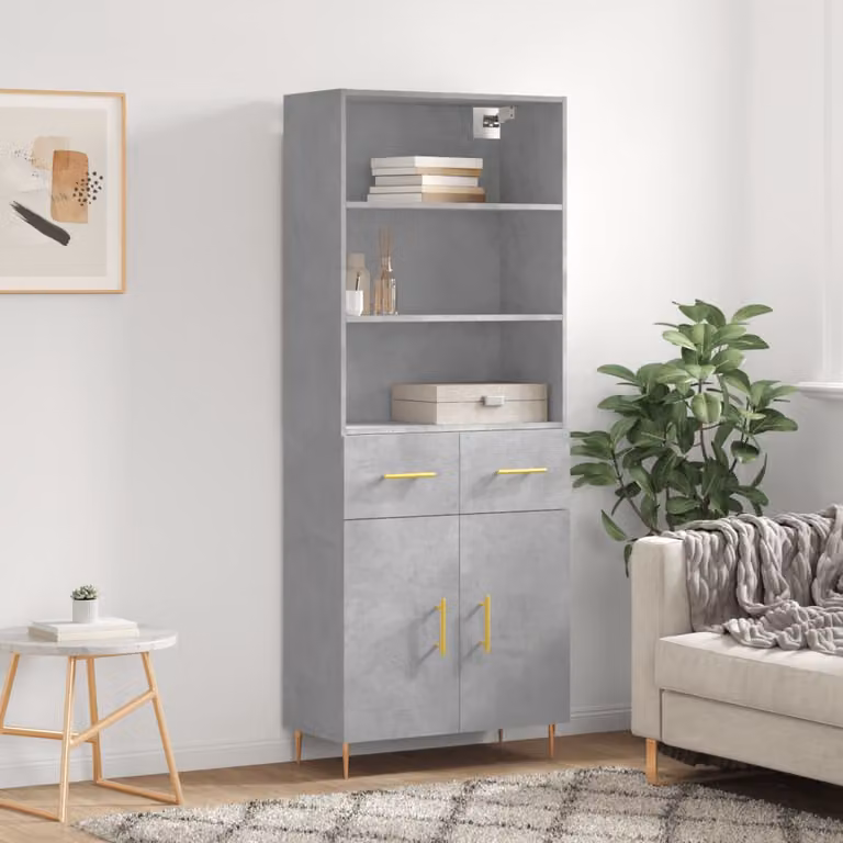 Credenza moderna vidaXL in legno multistrato e metallo, colore grigio, L: 69,5 cm, P: 34 cm, H: 180 cm