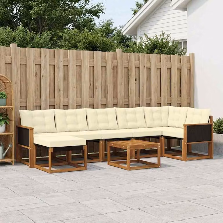 Set di divani da esterno vidaXL 8 pezzi in legno di acacia con cuscini beige e bianco