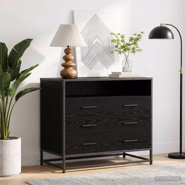 Mobile con 3 cassetti vidaXL in rovere nero con ruote L 70 cm x P 41 cm x H 70 cm