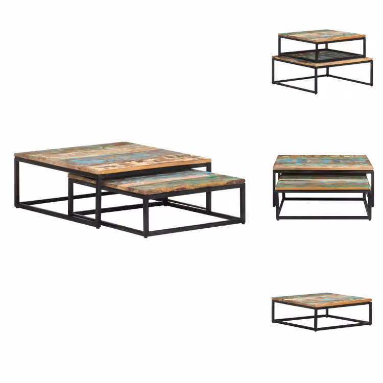 vidaXL Set tavoli 2 pz. Legno massiccio riciclato - Tavolini