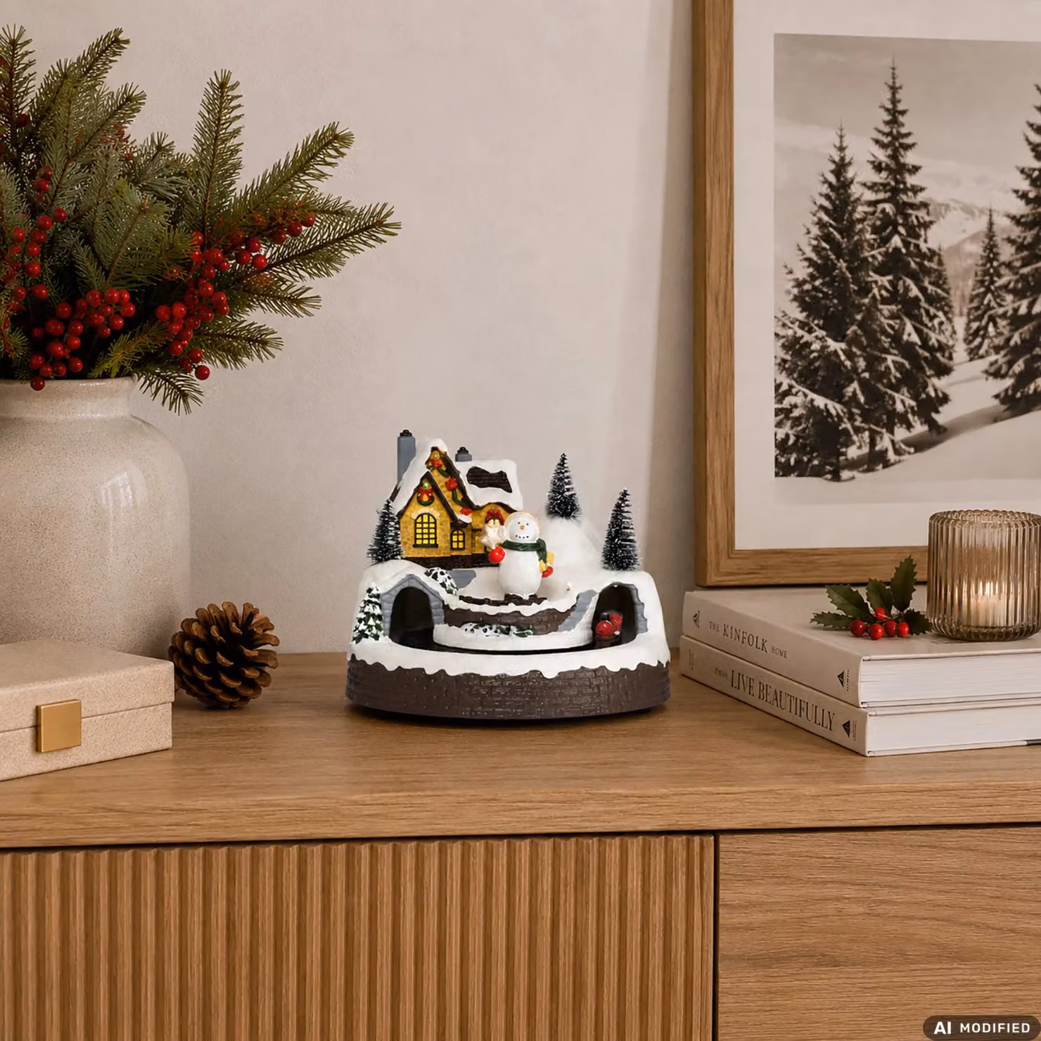 Decorazione Natalizia Vestiamo Casa Gran Natale Paesaggio Innevato con Trenino, Luci LED Multicolore e Musica, Altezza: 16,5 cm – 2