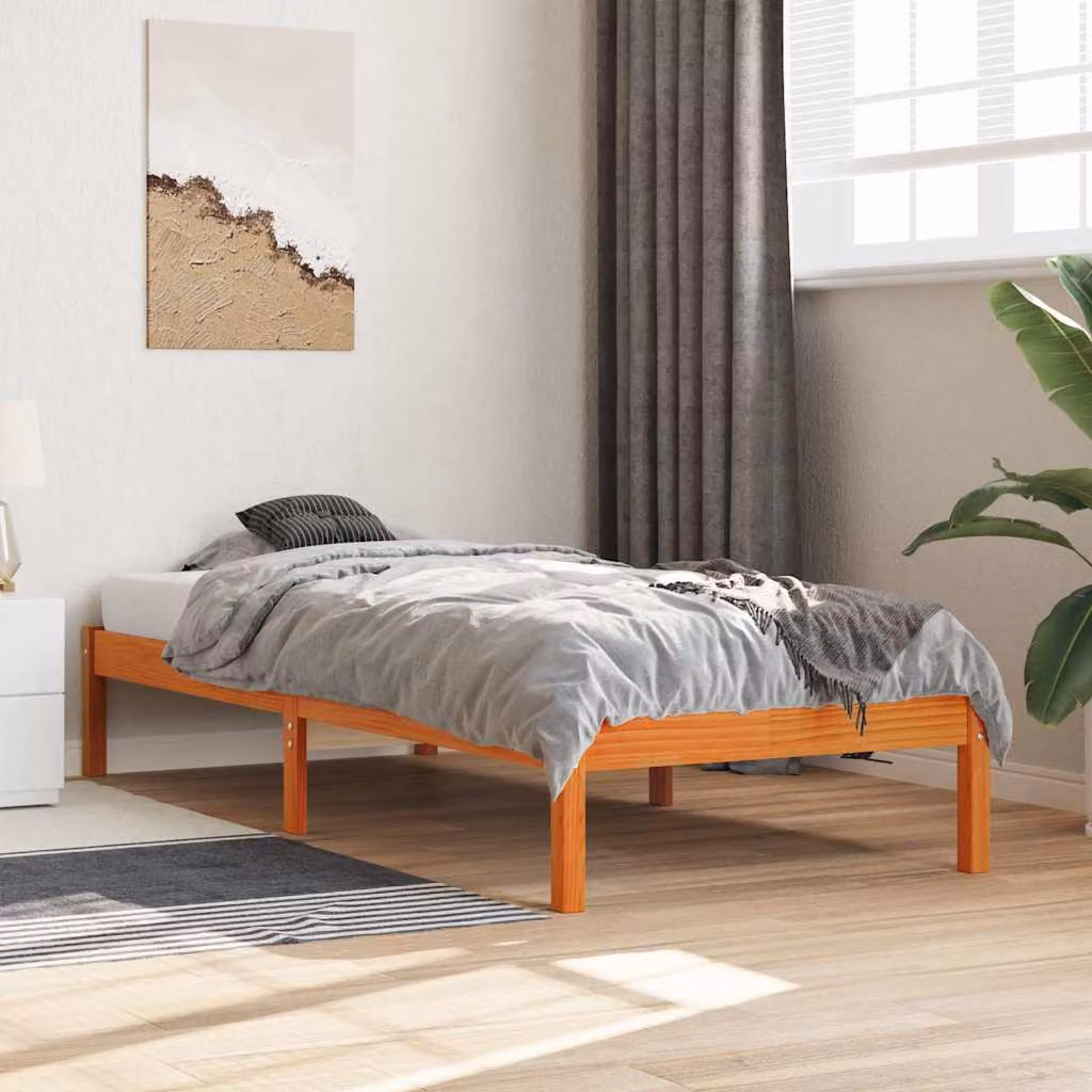 vidaXL Giroletto in legno di pino marrone cera con doghe fisse L/P: 100 x 200 cm