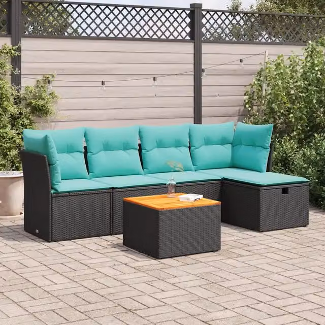Set Divano da Giardino 6 pz con Cuscini Nero in Polyrattan 3325753