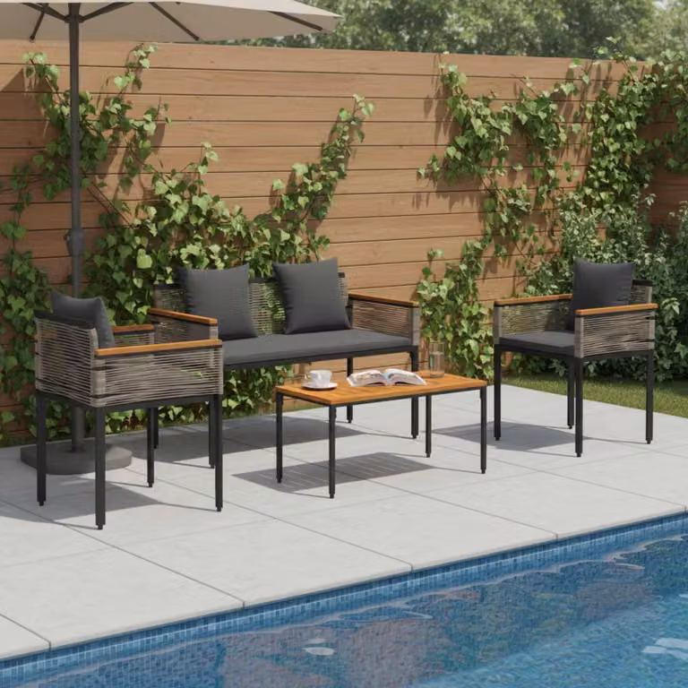 Maison Exclusive - Set di mobili da giardino con cuscini in polyrattan grigio e grigio scuro