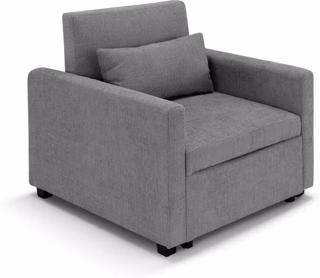 Poltrona letto modello AMALFI con 1 cuscino, massima imbottitura, design adatto per ambienti classici e moderni, colore Grigio