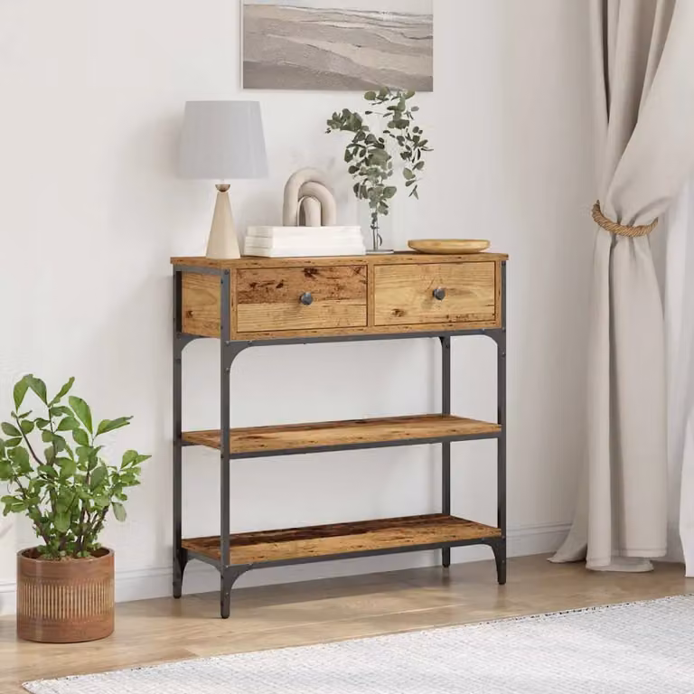 vidaXL Tavolo consolle con cassetto in stile industriale, colore marrone, L 72.5 x P 25 x H 75 cm