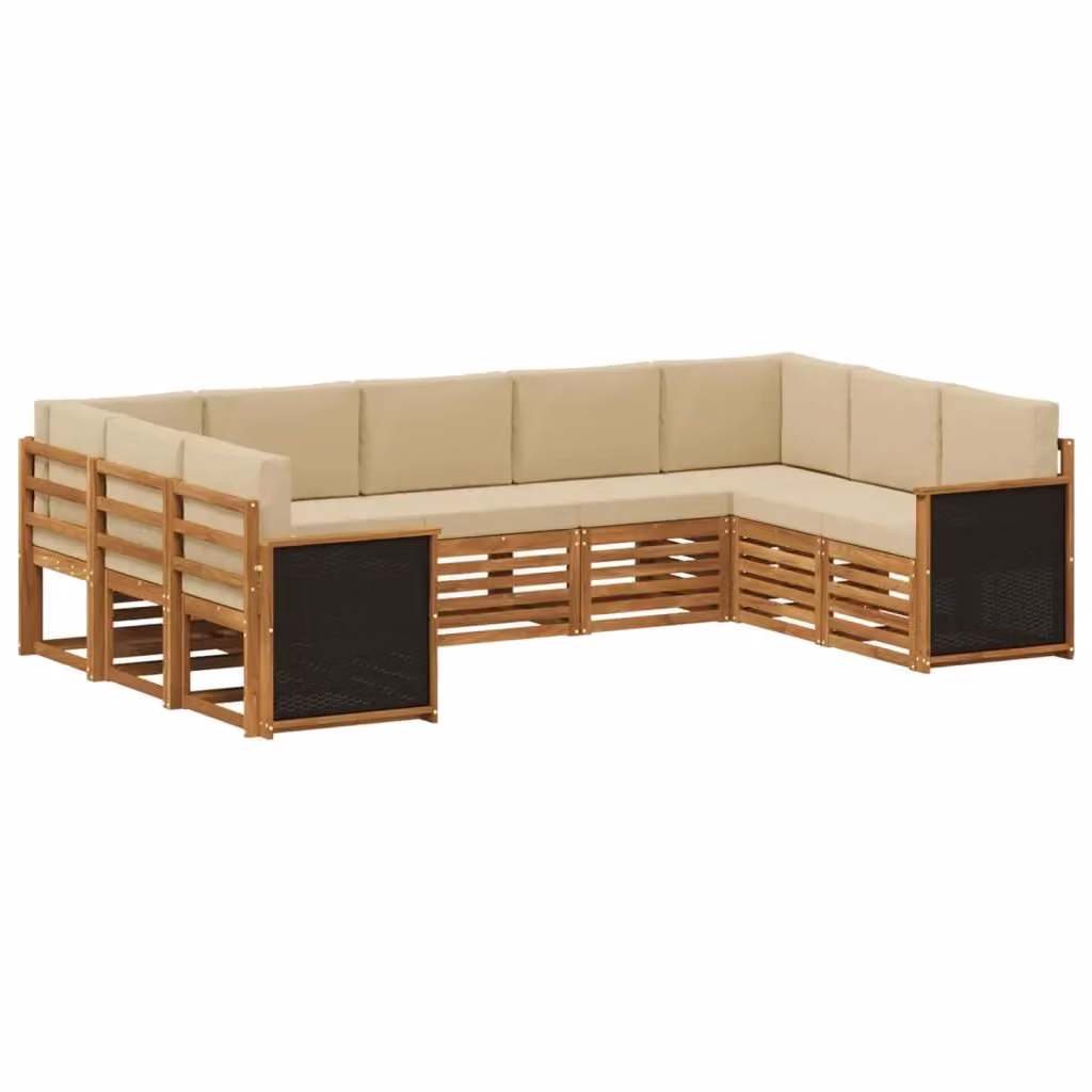 Set di divani da esterno a L con 7 pezzi vidaXL in legno di acacia e tessuto beige – 2