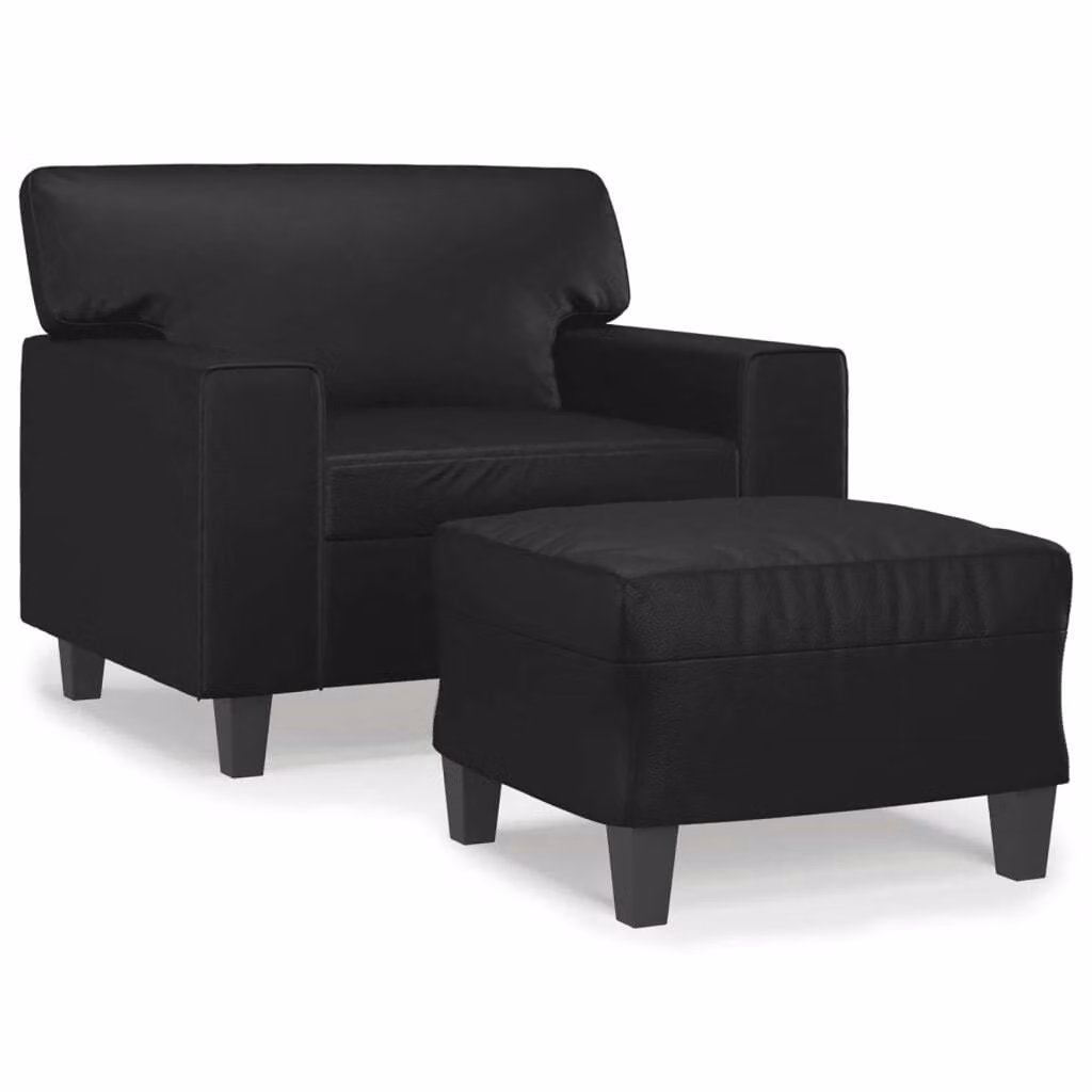 Poltrona con Poggiapiedi Nero 60 cm in Pelle finta