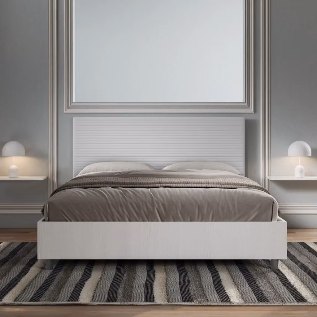 Letto Matrimoniale con Contenitore a Alzata Giordanoshop Bianco Frassico e Testata in Similpelle L: 160 cm, P: 198 cm, H: 113 cm – 2