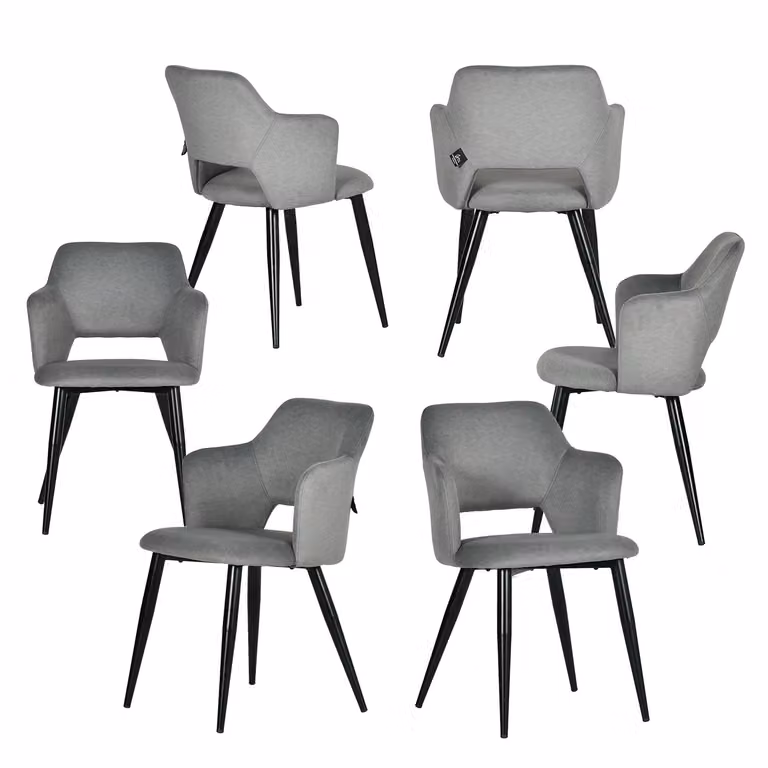 Meubles Cosy - Set da 6 sedie da pranzo in stile scandinavo con braccioli, rivestimento ecologico e seduta imbottita, grigio - AKANJI CC