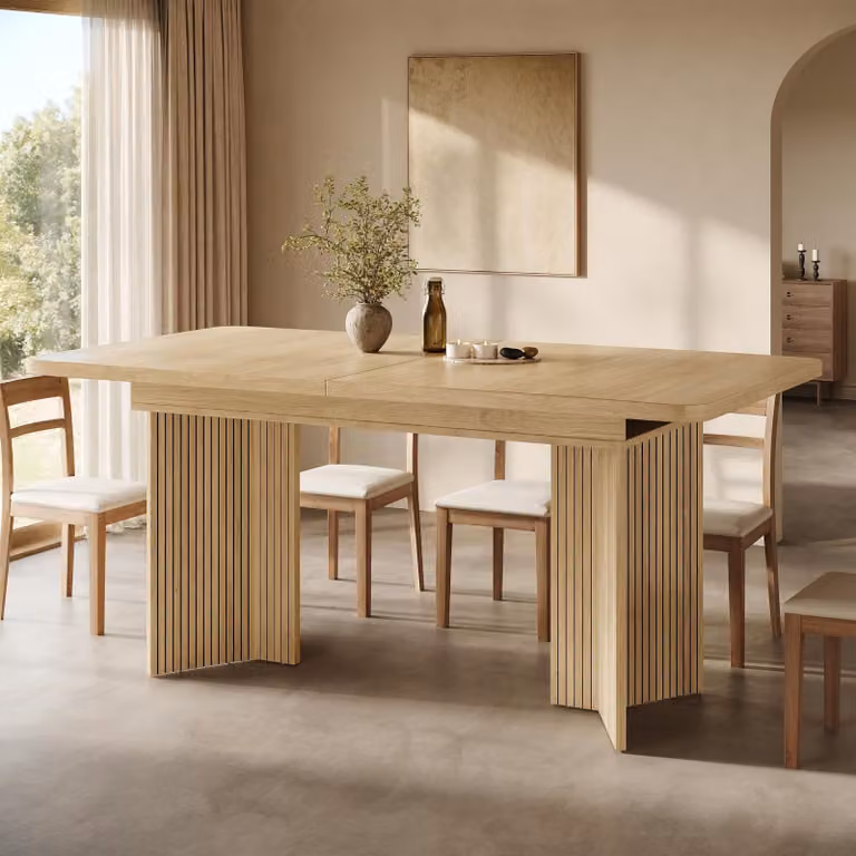 Tavolo da pranzo estendibile, finitura effetto legno chiaro, dimensioni 120-160 cm