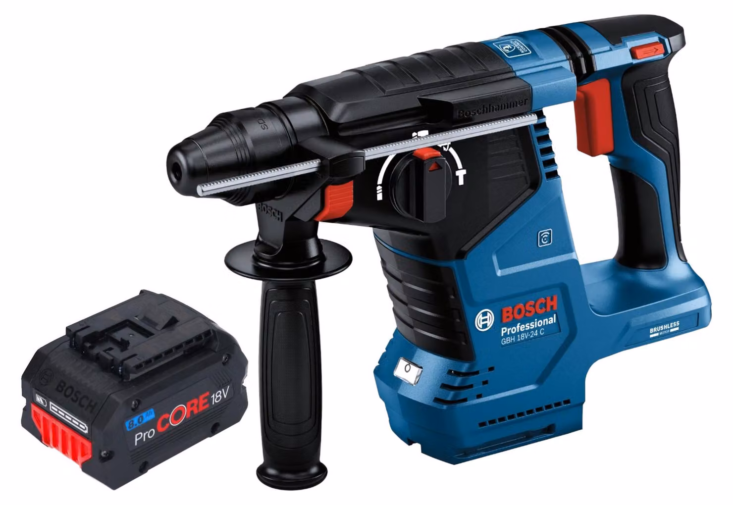Bosch GBH 18V-24 C Martello rotativo professionale a batteria 18 V 2,4 J Brushless SDS plus + 1x batteria ricaricabile ProCORE 8,0 Ah - senza caricabatterie