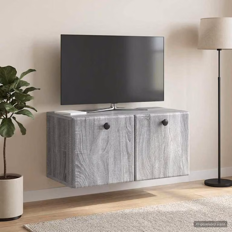 vidaXL Mobile Porta TV da Muro Moderno in MDF Grigio L: 59,5 cm, P: 31 cm, H: 30 cm