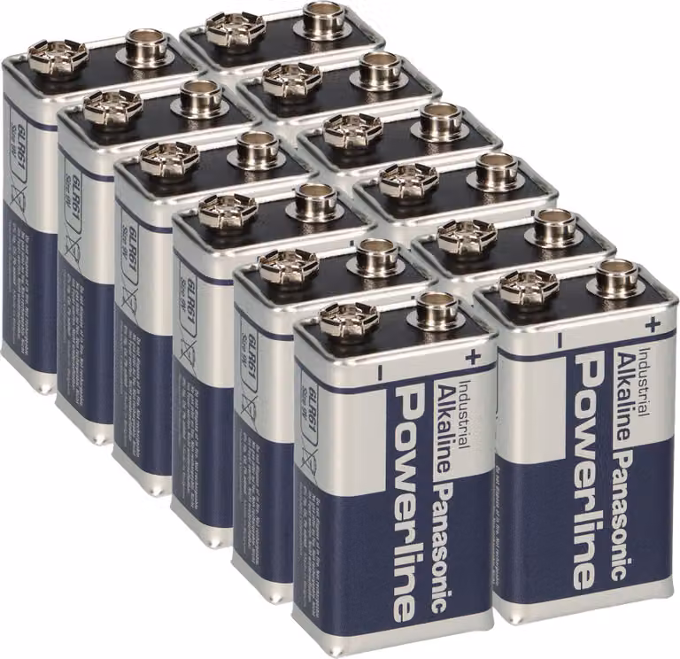 12 batterie Panasonic Powerline 6LR61 da 9V, adatte per rilevatori di fumo, strumenti di misurazione e dispositivi audio