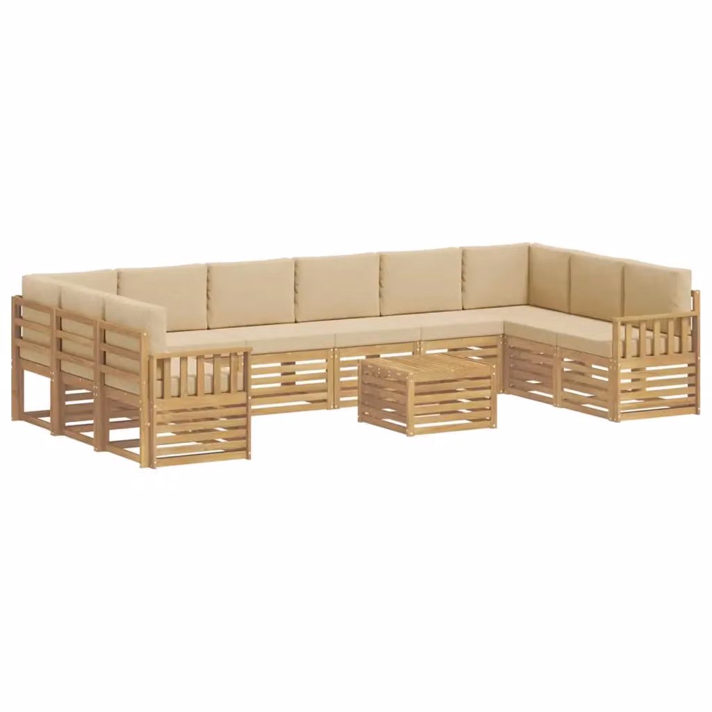 Set di divani da esterno vidaXL in legno di acacia con cuscini, bianco e beige – 2