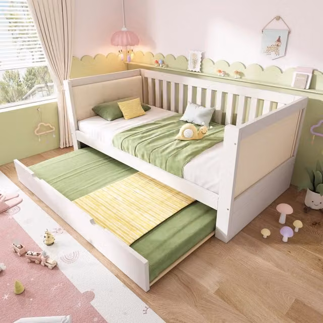 Letto da giorno con letto estraibile e rete a doghe in legno di pino bianco L/P: 90 x 200 cm